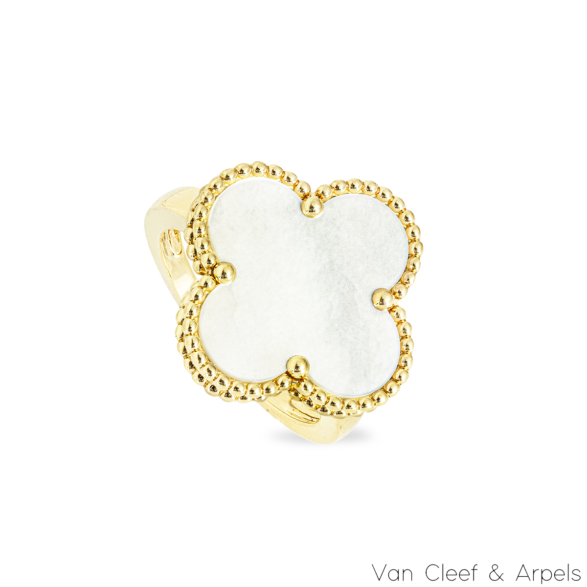 Van Cleef & Arpels Yellow Gold Mother of Pearl Magic Alhambra Ring Size 56 VCARF78956
